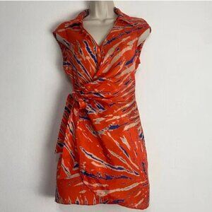 UO Silver Sun Mini Wrap Dress Cap Sleeves Orange Multicolor Vacay Beach Sz XS